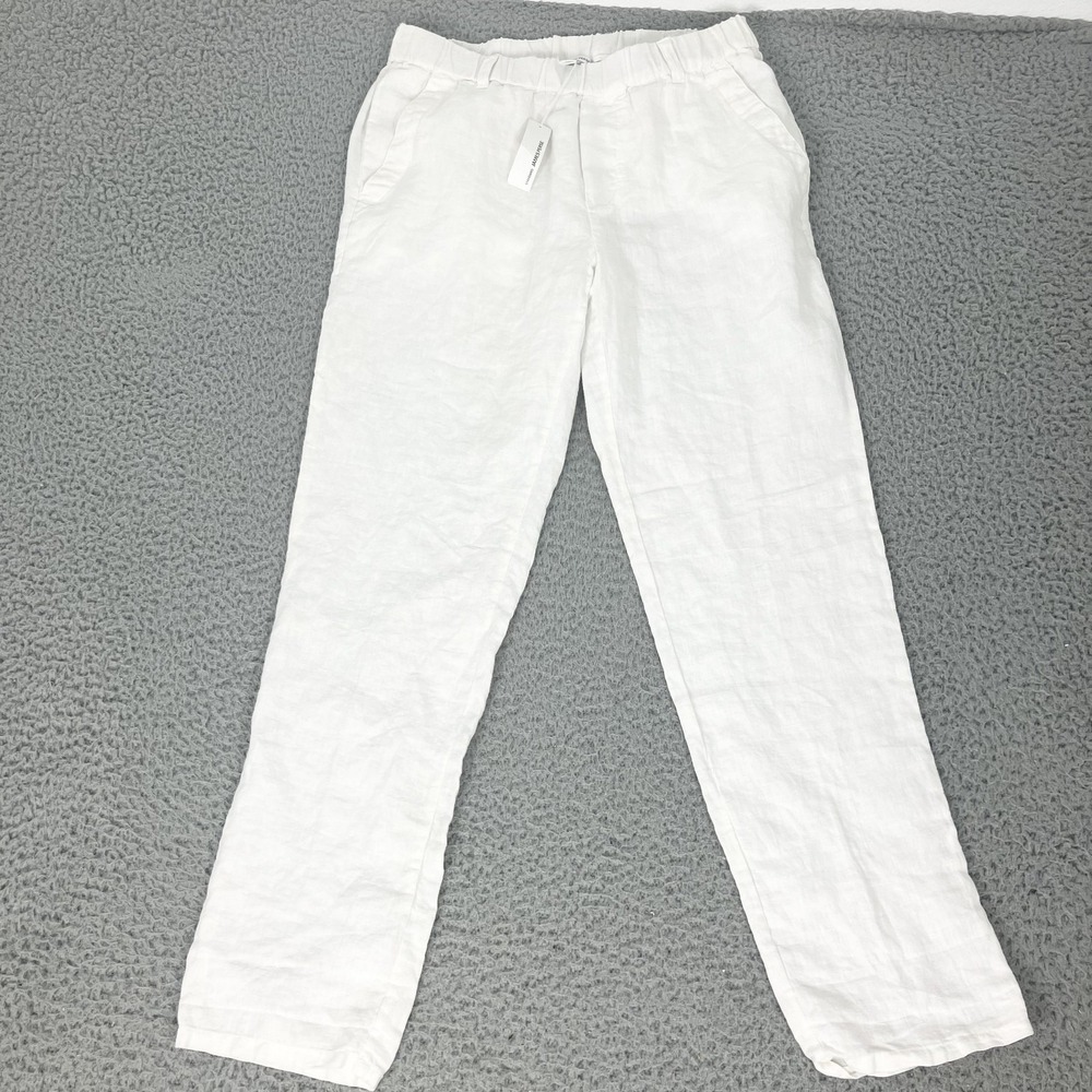 James Perse White Straight-Leg Linen Pants